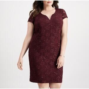 NWT Roz & Ali Dress Burgundy Lace Sparkle Holiday Party Dress Women’s 16 NEW $69